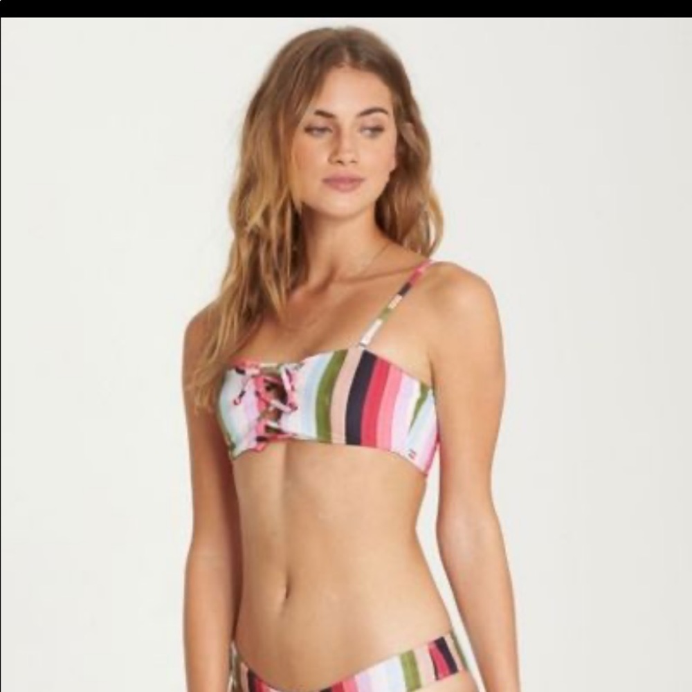 Sun Quest Lace Up Bandeau Bikini Top, color stripe